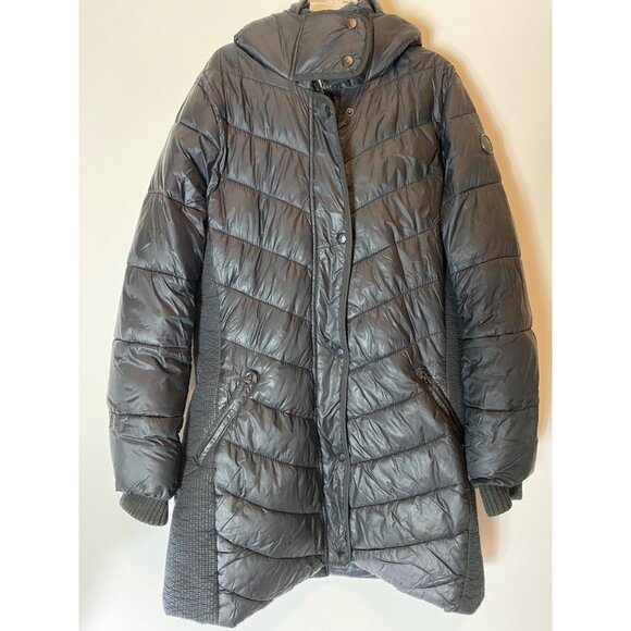 Abercrombie & Fitch Black Puffer Midi Coat Water Wind Resistant Large - Picture 3 of 15
